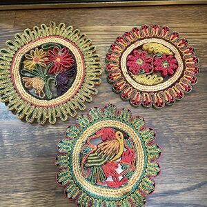 Vintage 70s Raffia Trivet Set